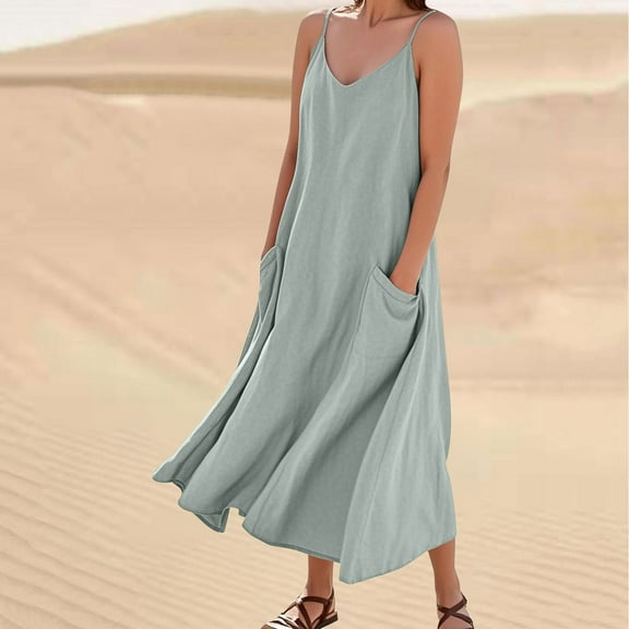 FDGIU 2025 Women's Sleeveless V Neck Midi Cocktail Dress - Versatile for Wedding Guest & Office