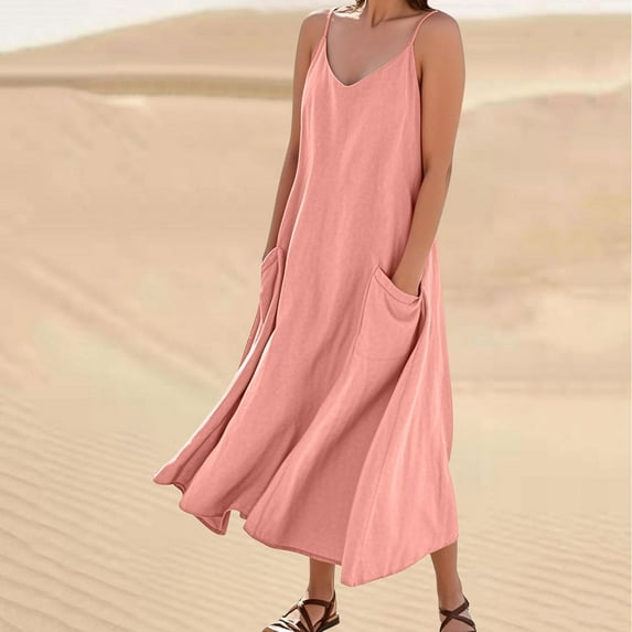 FDGIU 2025 Women's Sleeveless V Neck Midi Cocktail Dress - Versatile for Wedding Guest & Office