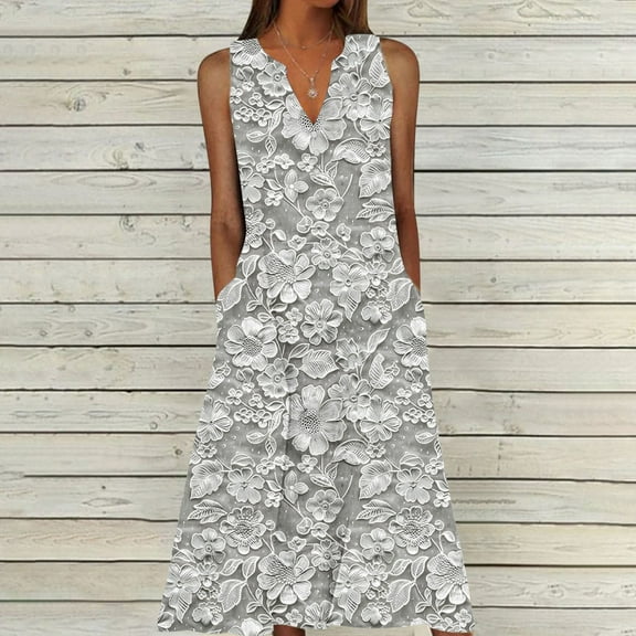 FDGIU 2025 Women's Sleeveless V Neck Midi Cocktail Dress - Versatile for Wedding Guest & Office