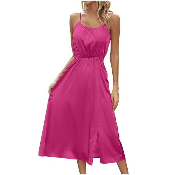 FDGIU 2025 Women's Sleeveless V Neck Midi Cocktail Dress - Versatile for Wedding Guest & Office