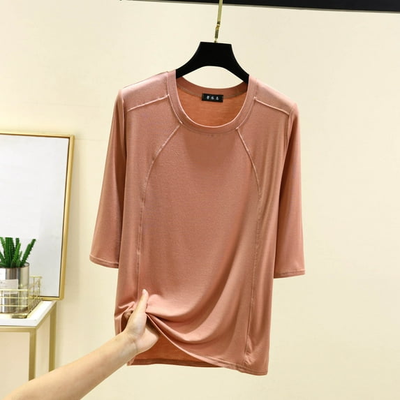 FDGIU 2025 Women's Soft Base Layer Round Neck Tunic - Slim Fit Long Sleeve Pullover, Fall Casual Top