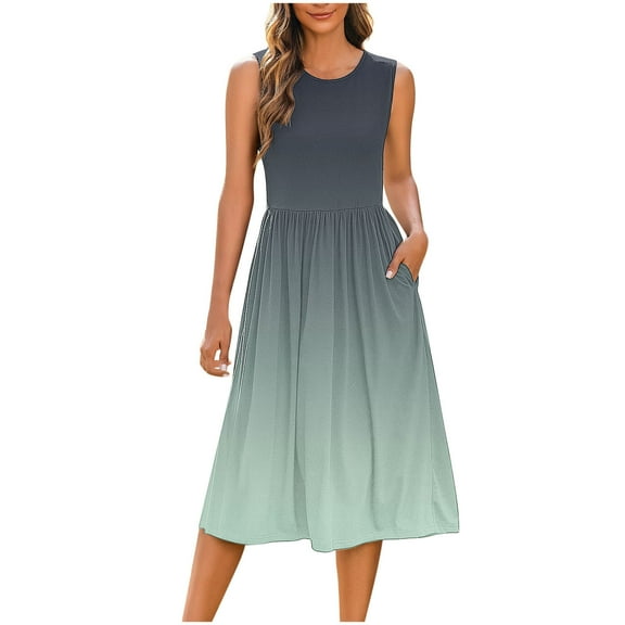 FDGIU 2025 Women's Summer Casual Dress - Sleeveless Sundress with Pockets, Flared Midi Swing Dress for Beach/Vacation