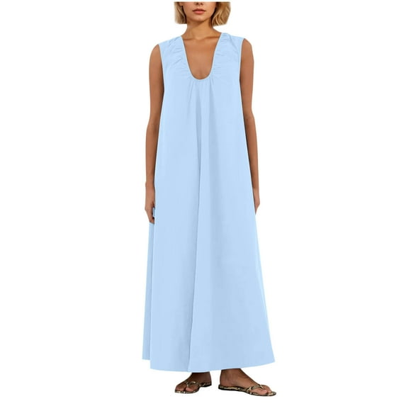 FDGIU 2025 Women's Summer Casual Dress - Sleeveless Sundress with Pockets, Flared Midi Swing Dress for Beach/Vacation