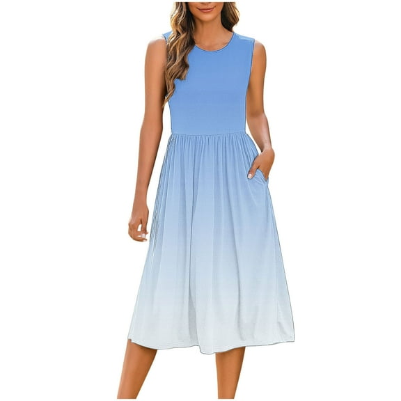 FDGIU 2025 Women's Summer Casual Dress - Sleeveless Sundress with Pockets, Flared Midi Swing Dress for Beach/Vacation