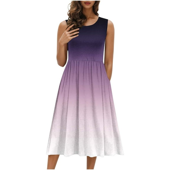 FDGIU 2025 Women's Summer Casual Dress - Sleeveless Sundress with Pockets, Flared Midi Swing Dress for Beach/Vacation