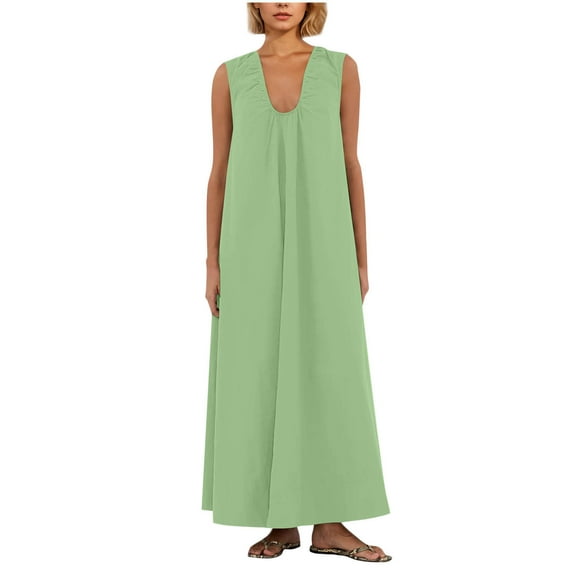 FDGIU 2025 Women's Summer Casual Dress - Sleeveless Sundress with Pockets, Flared Midi Swing Dress for Beach/Vacation