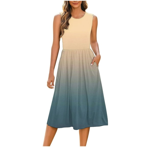 FDGIU 2025 Women's Summer Casual Dress - Sleeveless Sundress with Pockets, Flared Midi Swing Dress for Beach/Vacation
