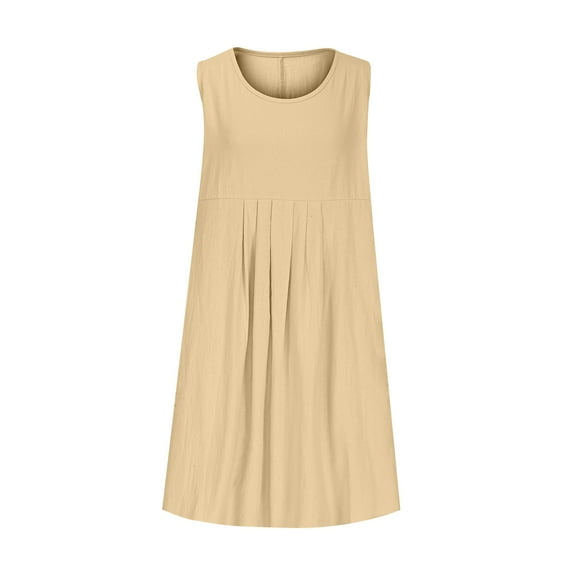 FDGIU 2025 Women's Swing Sundress - Sleeveless Pleated Scoop Neck Tank Dress for Summer Casual Wear