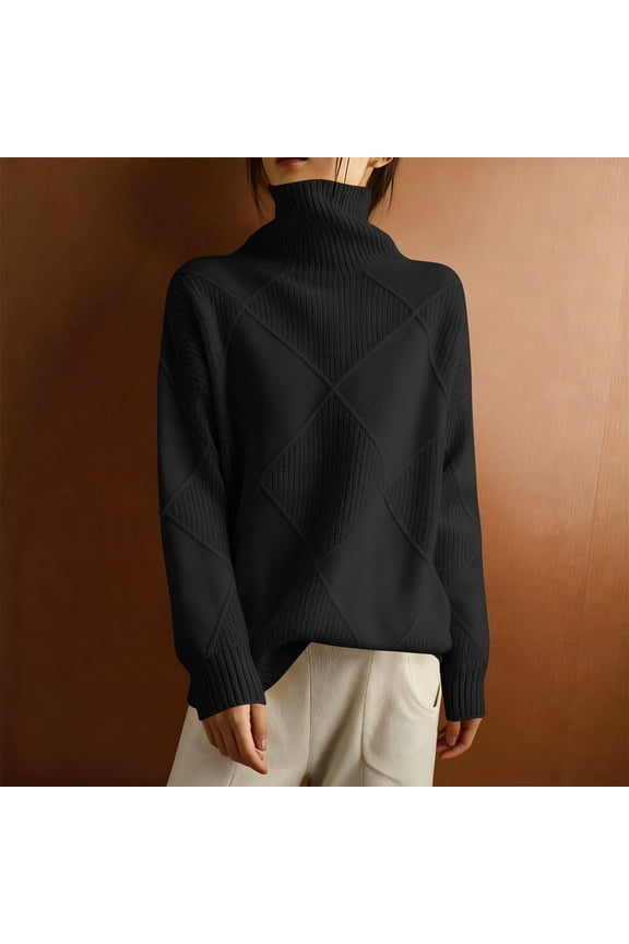 2025 Women's Turtleneck Knit Sweater - Oversized Cable Knit Long Sleeve Pullover, Loose Fit Winter Fashion Top