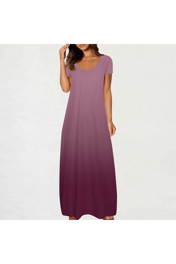2025 Women's V-Neck Maxi Dress - Casual Short Sleeve Loose Fit Beach Sundress with Pockets, Jersey Knit A-Line Flowy Long Dress