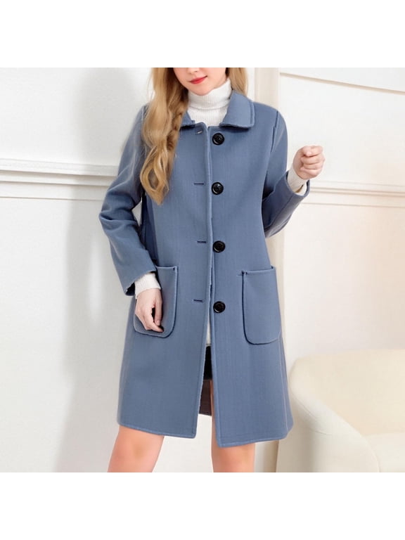 2025 Women's Wool Blend Pea Coat - Shawl Collar Midi Length Double Breasted Coat, Warm Winter Work & Casual Outerwear