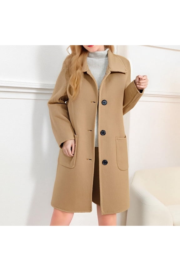 2025 Women's Wool Blend Pea Coat - Shawl Collar Midi Length Double Breasted Coat, Warm Winter Work & Casual Outerwear