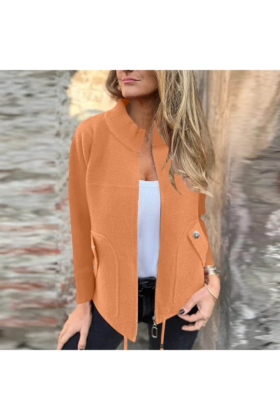2025 Women's Wool Blend Shacket Jacket - Solid Color Button Coat, Fall Fashion Pockets Outerwear, Casual Winter Walking Coat