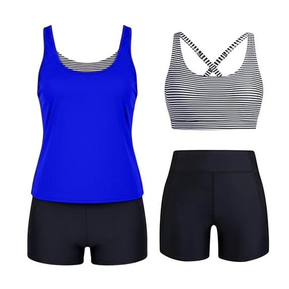 FDGIU 2026 Women's 3 Piece Tankini Swimwear Tummy Control Plus Size Swim Top with High Waisted Boyshorts Bathing Suit Set