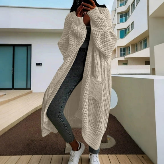 FDGIU Cardigan Sweaters for Women Trendy Cardigans Women Solid-color Long-sleeved Cardigan Sweater A Casual Mid-length Top Coat
