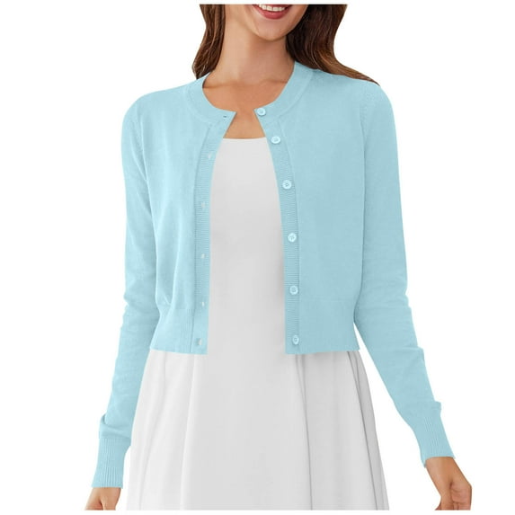 FDGIU Cardigan Sweaters for Women Trendy Cardigans Women's And Winter Loose Solid Color Knitted Sweater Button Long Sleeved Round Neck Sweater Top