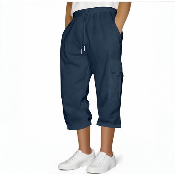 FDGIU Cargo Shorts Men Casual Casual Fashion Solid With Pocket Elastic Waist Capris Pants Bermuda Shorts Back to School Essentials