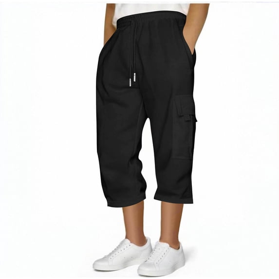 FDGIU Cargo Shorts Men Casual Casual Fashion Solid With Pocket Elastic Waist Capris Pants Bermuda Shorts Back to School Essentials
