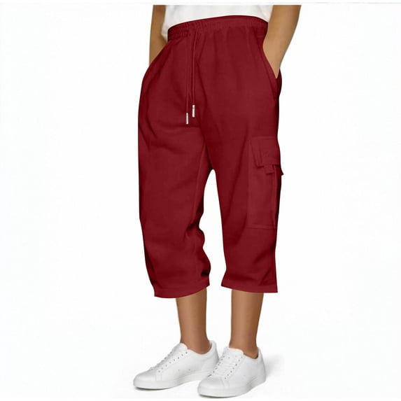 FDGIU Cargo Shorts Men Casual Casual Fashion Solid With Pocket Elastic Waist Capris Pants Bermuda Shorts Back to School Essentials