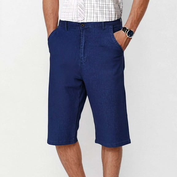 FDGIU Cargo Shorts Mens Casual Solid Zipper High Stretch Straight Leg High Waisted Capris Jeans Bermuda Shorts Back to School Essentials