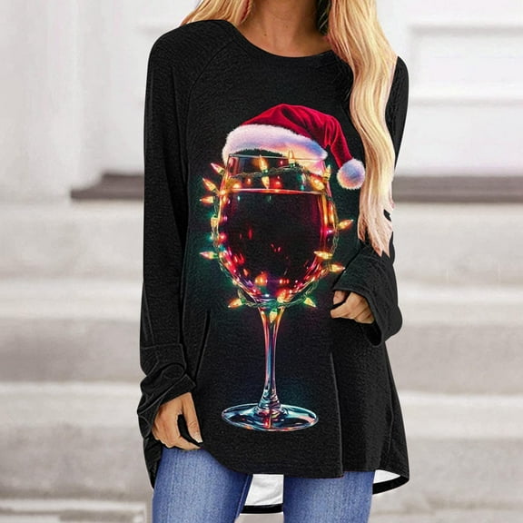 FDGIU Christmas Graphic Tops for Women - Loose Fit Tunic Blouses with Season Snowflake Print, Fall Holiday Tees,Funny Christmas Long Sleeve Tops