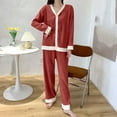 thumbnail image 1 of FDGIU Cozy Fleece Pajamas Set for Women‌, Loose Fit Winter Warm Sleepwear, Long Sleeve Winter Homewear Top & Pants, 1 of 7