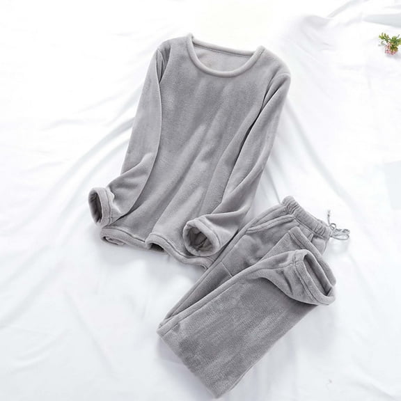 FDGIU Cozy Fleece Pajamas Set for Women‌, Loose Fit Winter Warm Sleepwear, Long Sleeve Winter Homewear Top & Pants