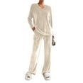 thumbnail image 1 of FDGIU Cozy Fleece Pajamas Set for Women‌, Loose Fit Winter Warm Sleepwear, Long Sleeve Winter Homewear Top & Pants, 1 of 6