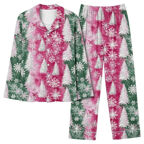FDGIU Festive Christmas Pajama Set, Women's Printed Long Sleeve Pjs, Cozy Holiday Loungewear