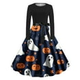 thumbnail image 1 of FDGIU Halloween Costumes Women's Halloween Printed Round Neck Long Sleeve Dress Womens Dress Long Lantern Sleeve, 1 of 3