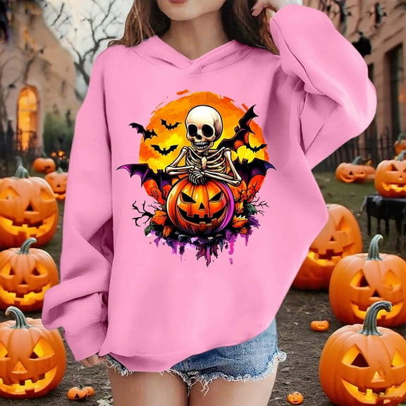 FDGIU Halloween Costumes for Kids Boys And Girls Casual Long Sleeve Hoodies Cute Oversized Fleece Pocket Sweatshirt Tops Hooded Sweatshirts Fall