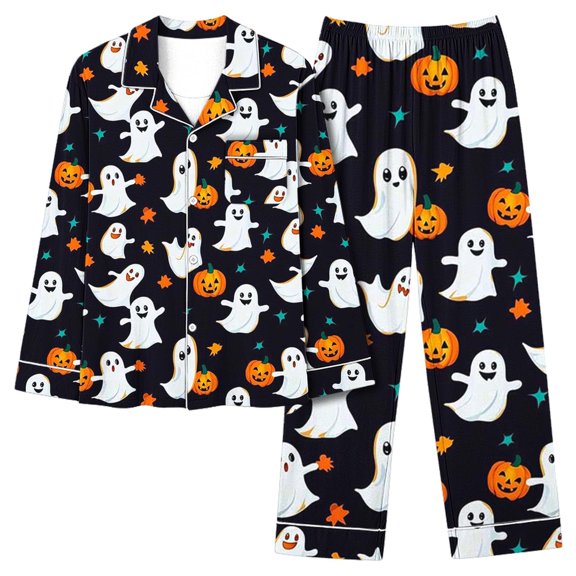 FDGIU Halloween Pajamas Women's Spring/Summer Floral Printed Round Neck Long Sleeve T-shirt Soft Sleepshirts