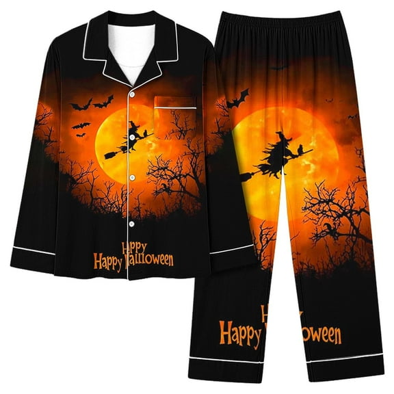 FDGIU Halloween Pajamas Women's Spring/Summer Floral Printed Round Neck Long Sleeve T-shirt Soft Sleepshirts