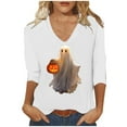 thumbnail image 1 of FDGIU Halloween Shirts for Women Women's Fashion St. Patrick's Day Printed 3/4 Sleeve Tops V-Neck Tops Blouse Spooky Season Graphic, 1 of 5