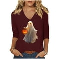 thumbnail image 1 of FDGIU Halloween Shirts for Women Women's Fashion St. Patrick's Day Printed 3/4 Sleeve Tops V-Neck Tops Blouse Spooky Season Graphic, 1 of 5
