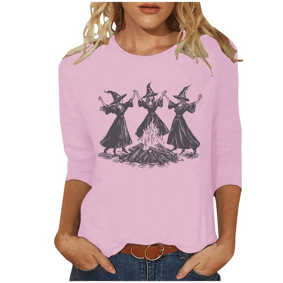 FDGIU Halloween Shirts for Women Women's Fashion Tees Casual Crewneck 3/4 Sleeve Loose T Shirt Ladies Blouses Shirts Spooky Season Graphic