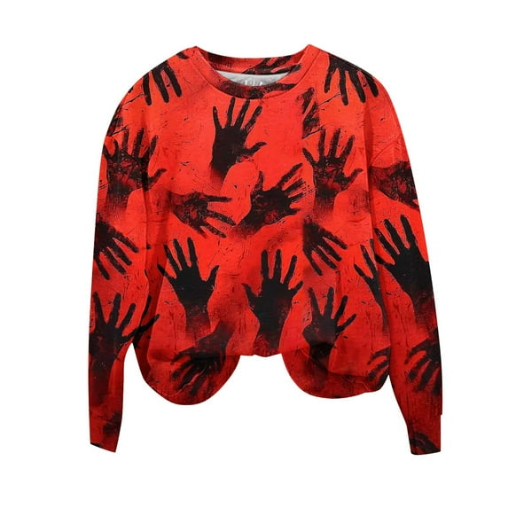 FDGIU Halloween Shirts for Women Women's Printed Blouse Casual Round Neck Long Sleeve Pullover Tops Spooky Season Graphic