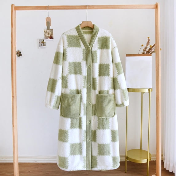 FDGIU Long Fluffy Bathrobe for Women, Plush Sleepwear Robe, Warm & Cozy Long Sleeve Nightgown Loungewear