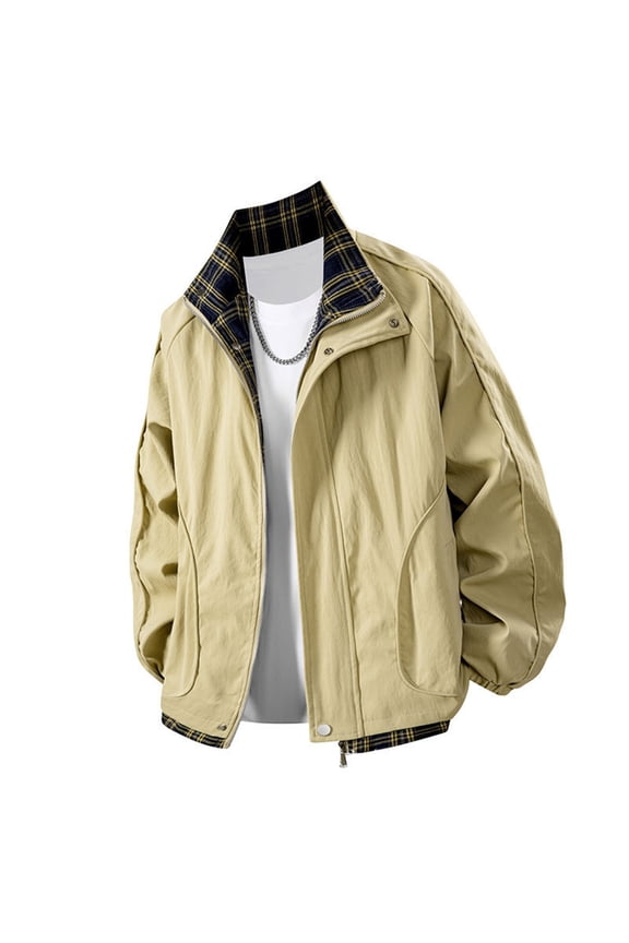 Men's 2025 Checkered Jacket - Long Sleeve Lapel Collar Cardigan, Slim Fit Zip Up Office Jacket, Open Front Fall Casual Outerwear & Fashion