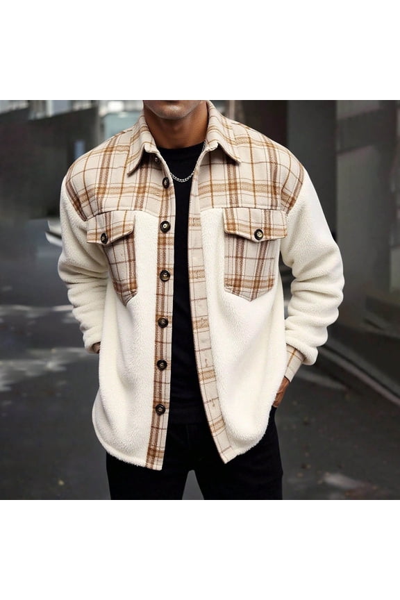 Men's 2025 Fall Plaid Shacket - Long Sleeve Button Down Jacket, Comfy Lined Flannel Shirt Coat with Pockets