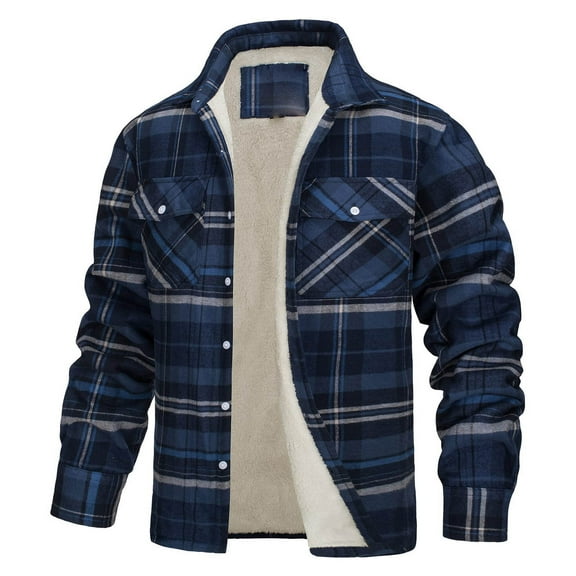 FDGIU Men's 2025 Fall Plaid Shacket - Long Sleeve Button Down Jacket, Comfy Lined Flannel Shirt Coat with Pockets