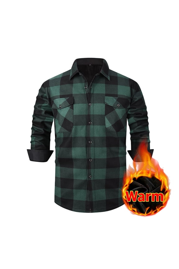 Men's 2025 Fall Plaid Shacket - Long Sleeve Button Down Jacket, Comfy Lined Flannel Shirt Coat with Pockets
