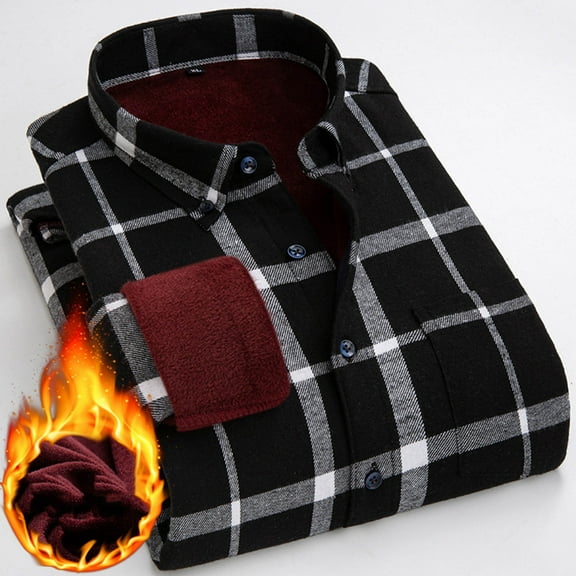 FDGIU Men's 2025 Fall Plaid Shacket - Long Sleeve Button Down Jacket, Comfy Lined Flannel Shirt Coat with Pockets
