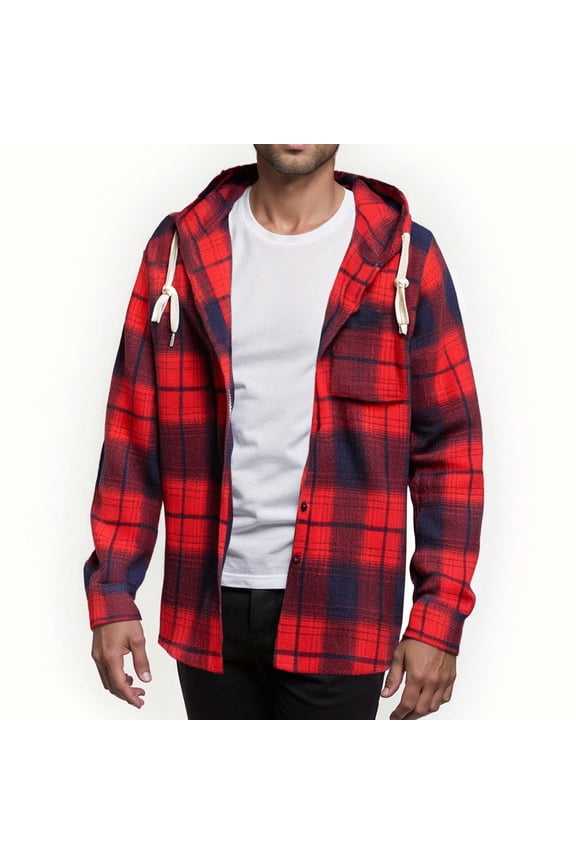 Men's 2025 Flannel Lined Plaid Jacket - Button Down Hooded Flannel, Winter Workwear with Fleece Lining, Outdoor Shirt Coat