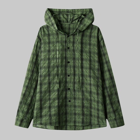 FDGIU Men's 2025 Flannel Lined Plaid Jacket - Button Down Hooded Flannel, Winter Workwear with Fleece Lining, Outdoor Shirt Coat