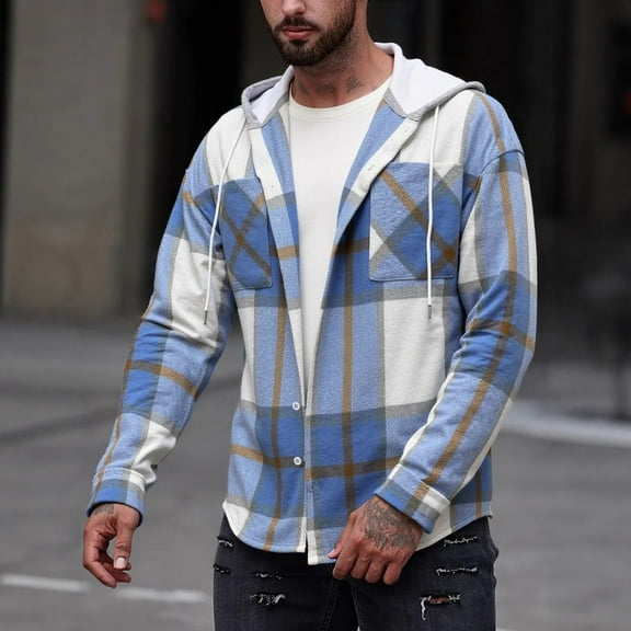 FDGIU Men's 2025 Flannel Lined Plaid Jacket - Button Down Hooded Flannel, Winter Workwear with Fleece Lining, Outdoor Shirt Coat