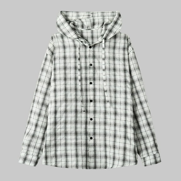 FDGIU Men's 2025 Flannel Lined Plaid Jacket - Button Down Hooded Flannel, Winter Workwear with Fleece Lining, Outdoor Shirt Coat