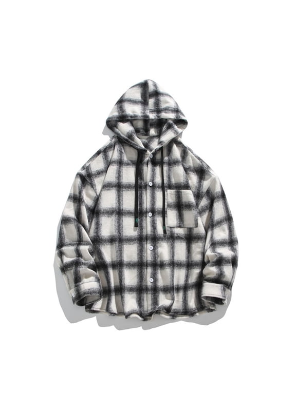 Men's 2025 Flannel Lined Plaid Jacket - Button Down Hooded Flannel, Winter Workwear with Fleece Lining, Outdoor Shirt Coat