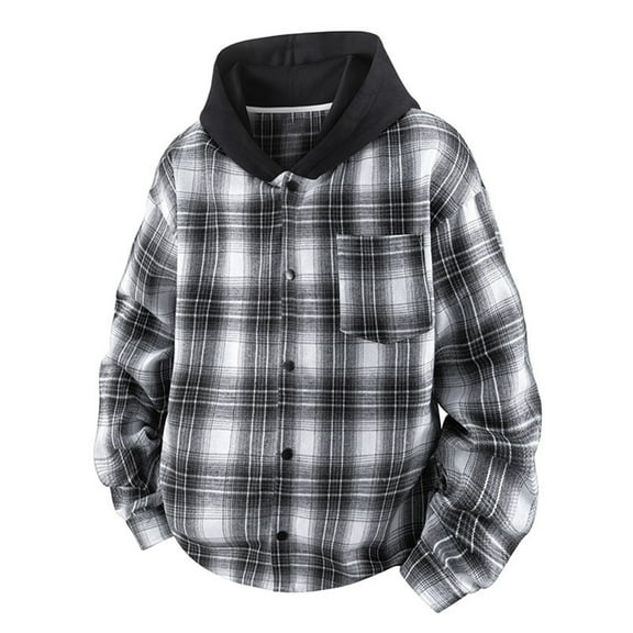 FDGIU Men's 2025 Flannel Lined Plaid Jacket - Button Down Hooded Flannel, Winter Workwear with Fleece Lining, Outdoor Shirt Coat