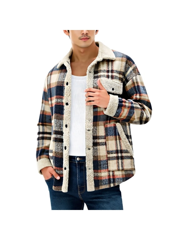 Men's 2025 Flannel Shirt Jacket - Button Down Plaid Shacket, Fleece Lined with Pockets, Long Sleeve Lightweight Fall Outerwear & Layering Piece